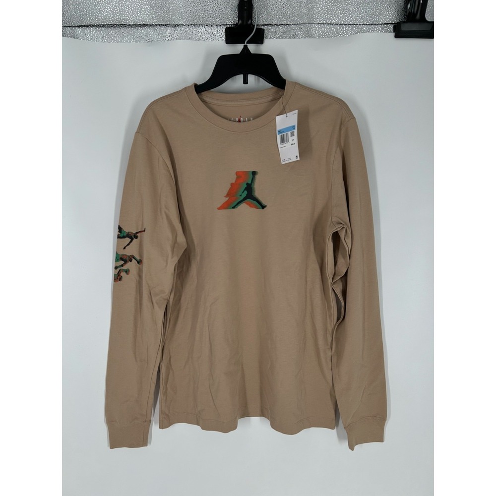 Air Jordan T Shirt Men Medium Khaki Long Sleeve Jumpman Graphic Cotton Crew Neck